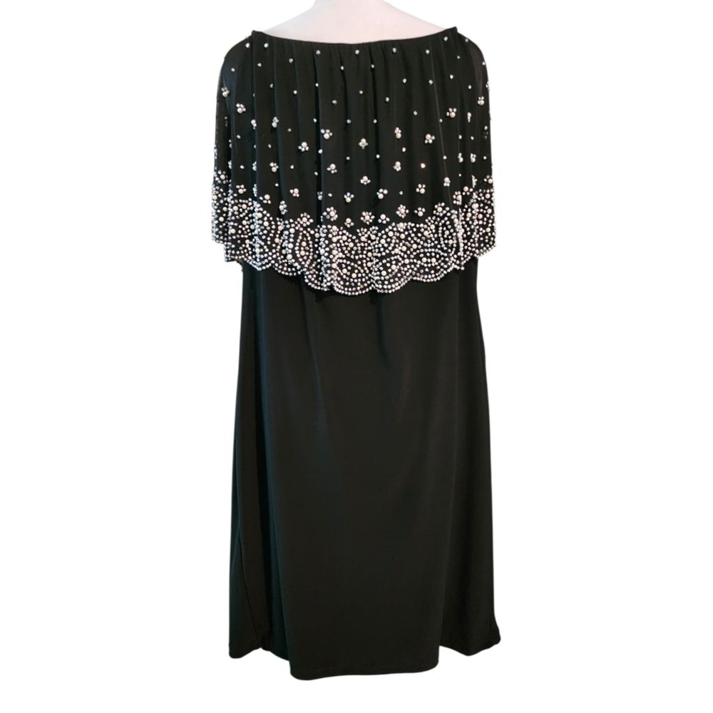 S. Levine Women 3X Black Cocktail Dress Pearl Beaded Cape Overlay Evening Dress - Picture 5 of 10